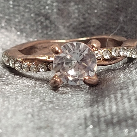 Rose Gold Color  Crystal Zircon Engagement Ring - Picture 6 of 6